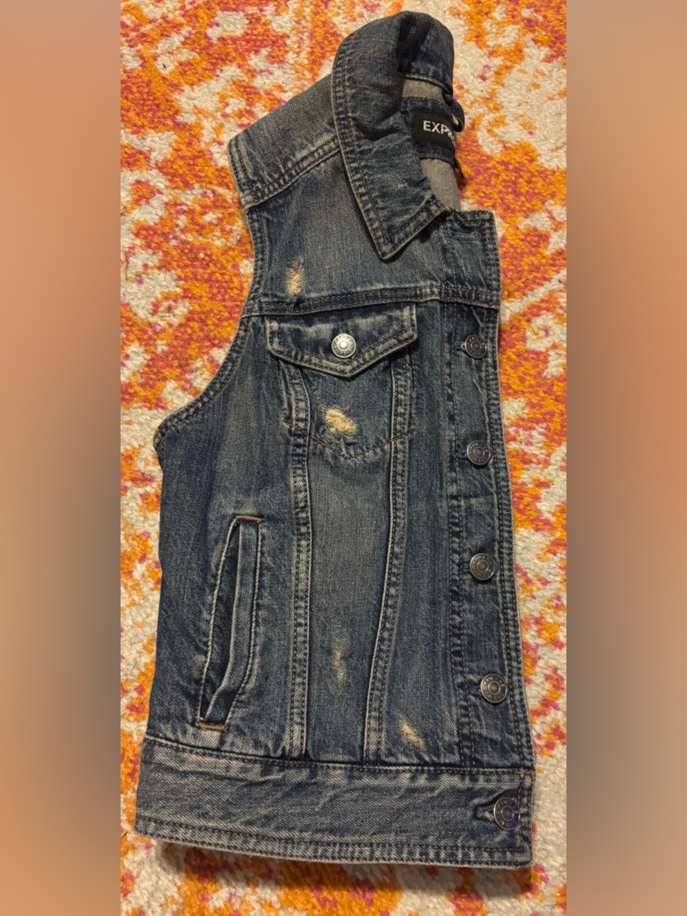Express Distressed Dark Blue Denim Vest - Picture 9 of 10